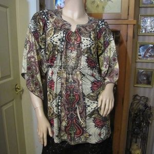 Style & Co. Long Olive Green, Tan & Rouge Top L